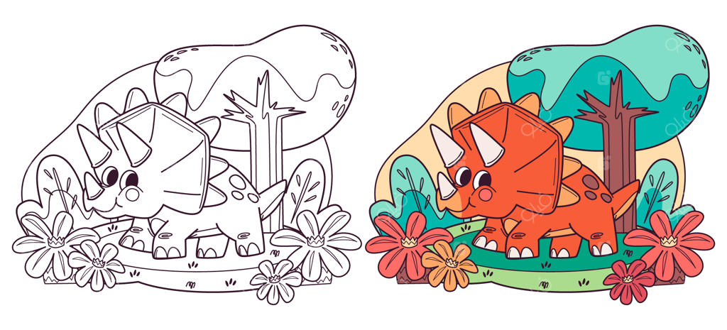 تصویرسازی دستی دایناسور برای کتاب رنگ‌آمیزی