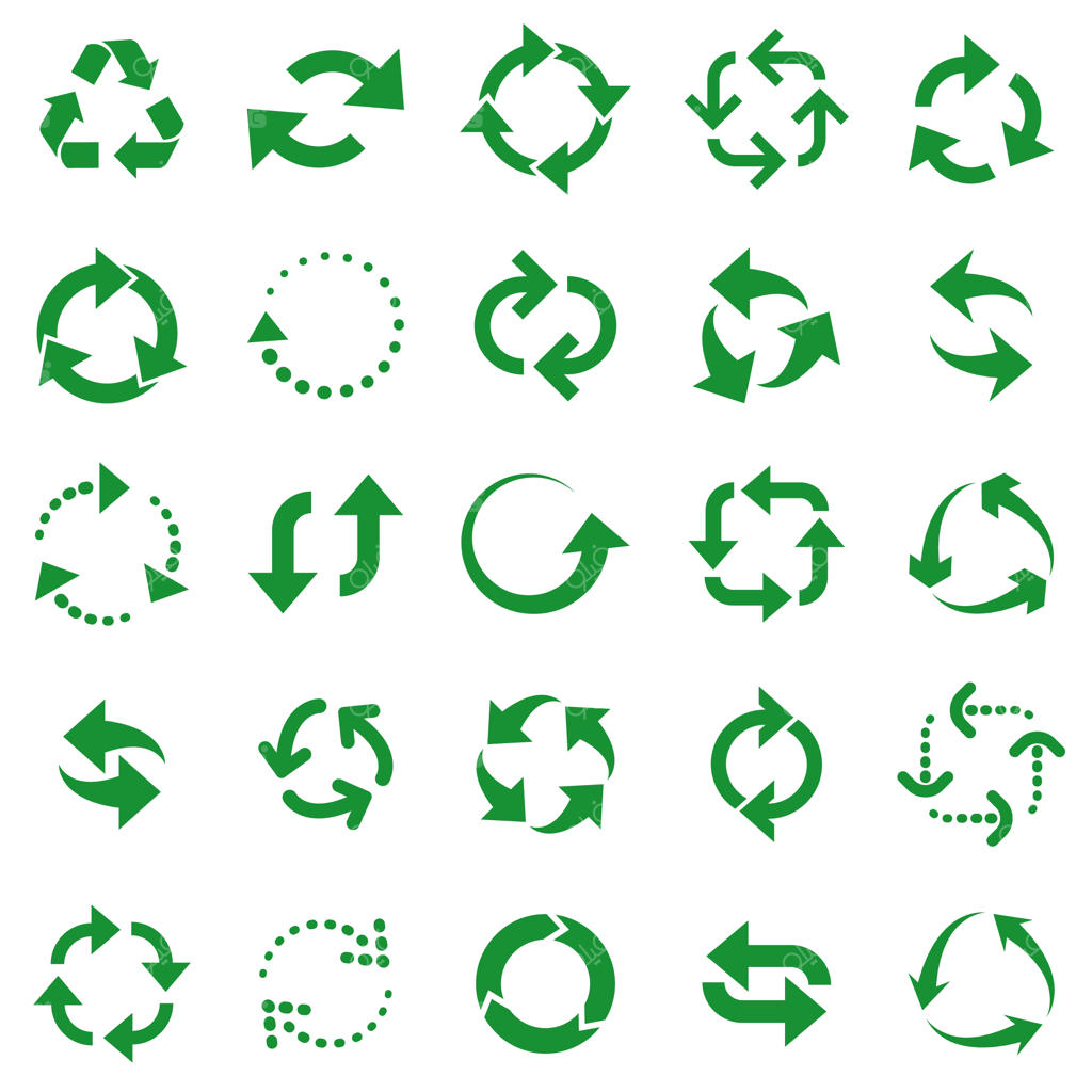 پیکان‌های قابل استفاده مجدد: مجموعه‌ای از نمادهای بازیافتی و زیست‌تجزیه‌پذیر