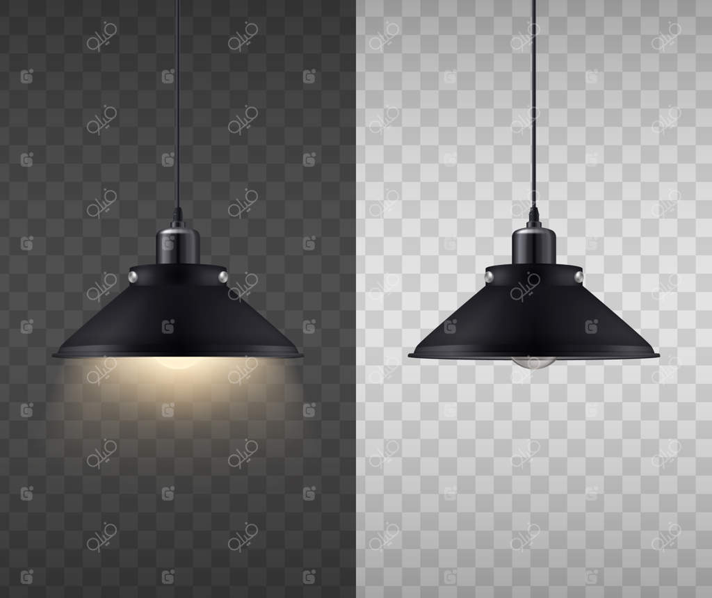 طرح مفهومی لامپ سقفی در حالت روشن و خاموش روی پس‌زمینه شفاف - تصویرسازی واقعی‌گرایانه