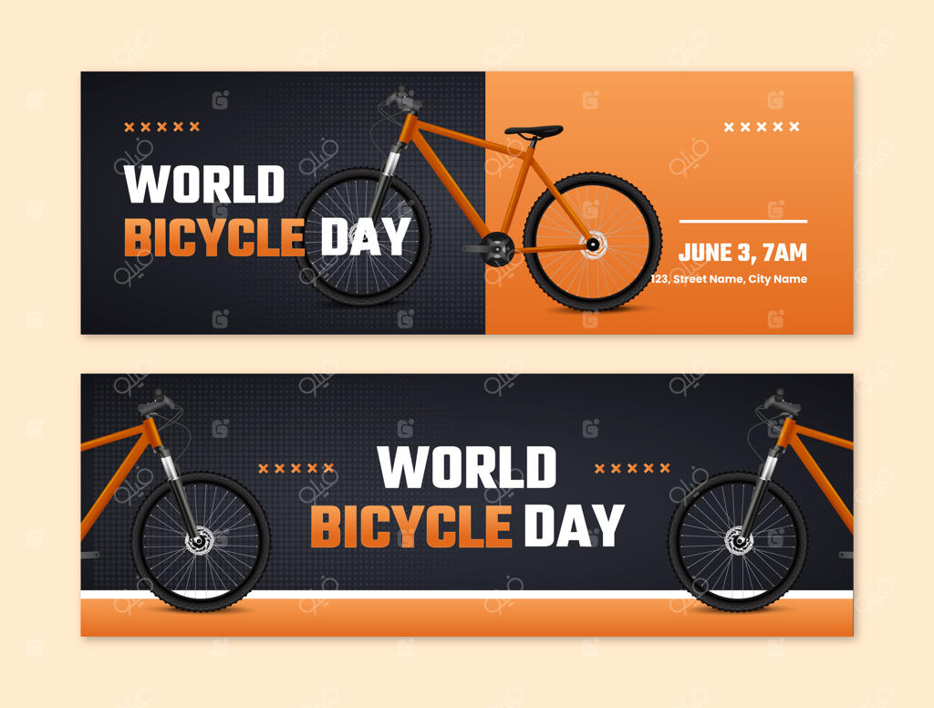 قالب بنر افقی برای جشن روز جهانی دوچرخه