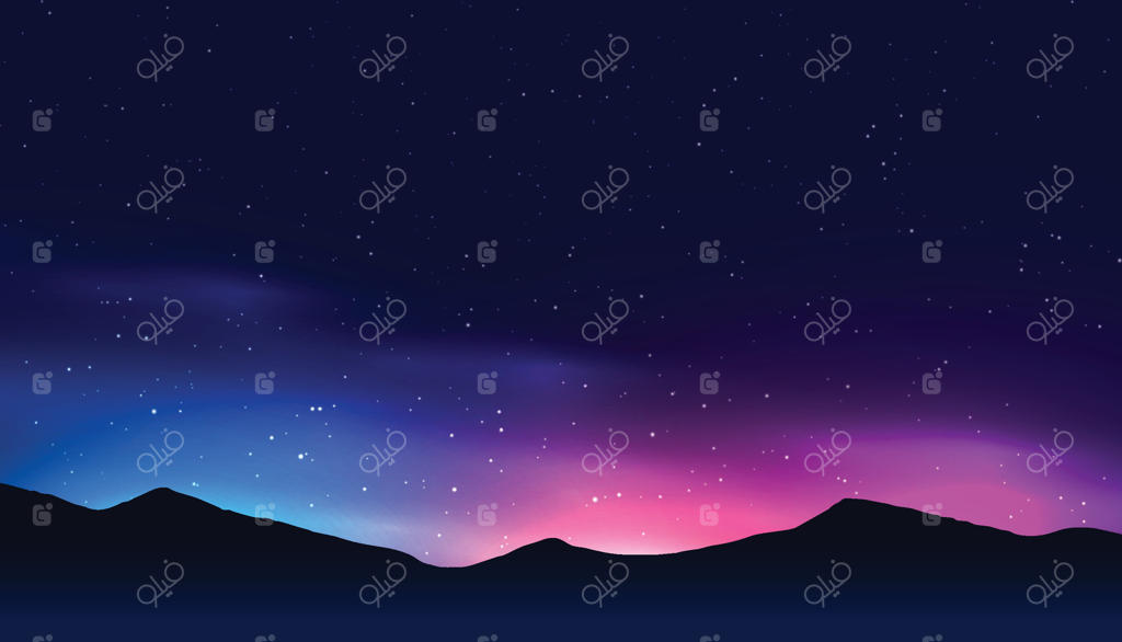 آسمان پرستاره شب، چشم‌انداز کوهستان، دشت‌های جادویی. ماه تاریک، پس‌زمینه با کهکشان پرستاره، دنیای درخشان. ابرهای واقع‌گرا و ستارگان درخشان. قالب بنر. پس‌زمینه دقیق.