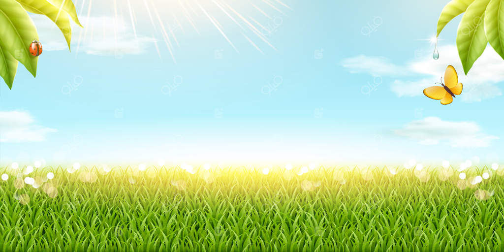 پس‌زمینه‌ چمن سبز و آسمان آبی در طراحی سه‌بعدی