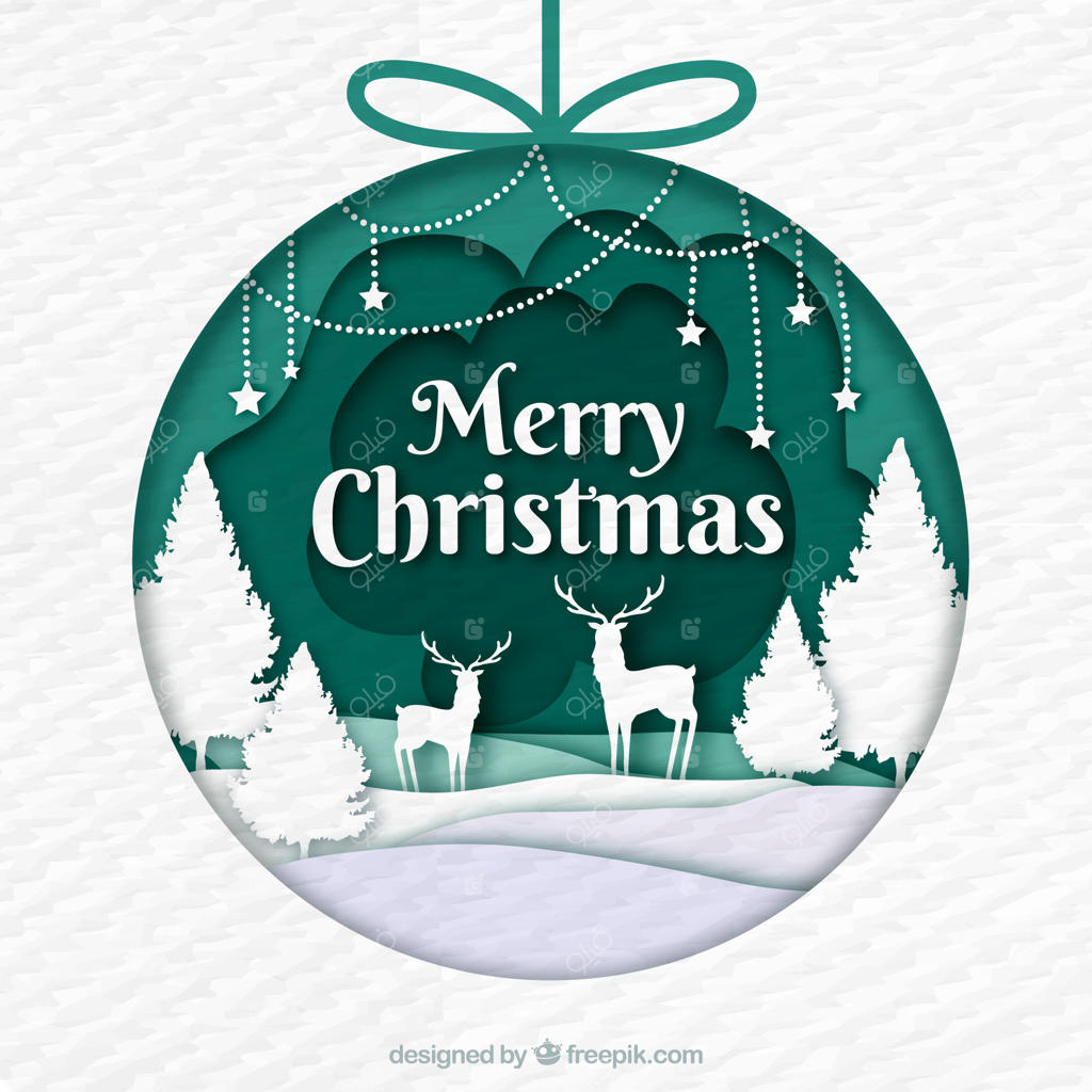 گوی کریسمس تزئین شده با صحنه ای به سبک کاغذی