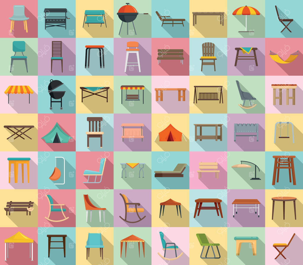 مجموعه آیکون‌های مبلمان باغی، سبک تخت