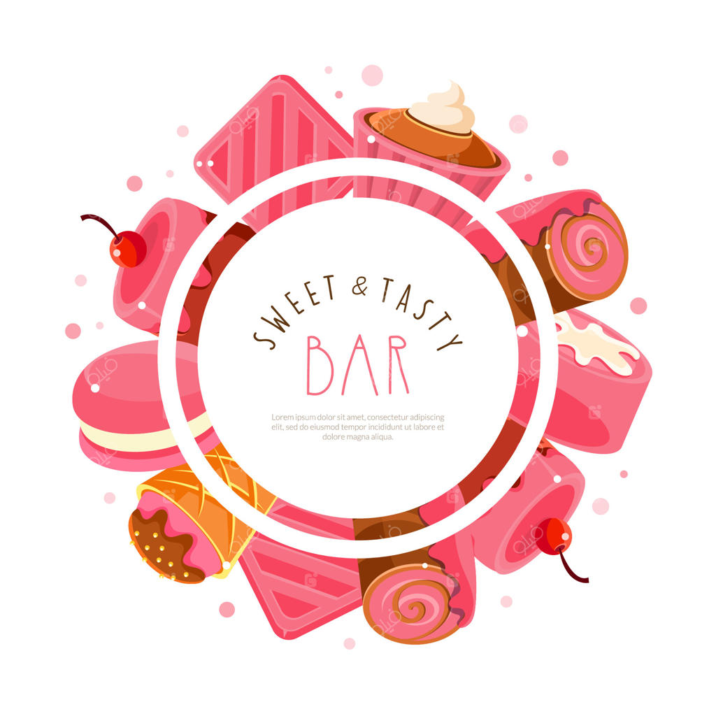پترن بنر شیرین و خوشمزه، نانوایی، فروشگاه آبنبات، کافه، کارت قنادی، تراکت، پوستر، طراحی کارتونی تراکت