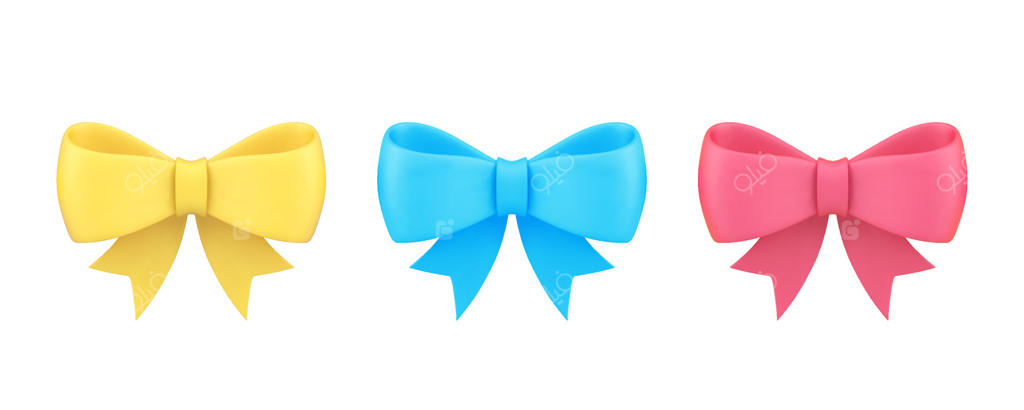 مجموعه آیکون سه‌بعدی روبان گره‌خورده برای تزئین مهمانی و جشن با ظاهری واقعی