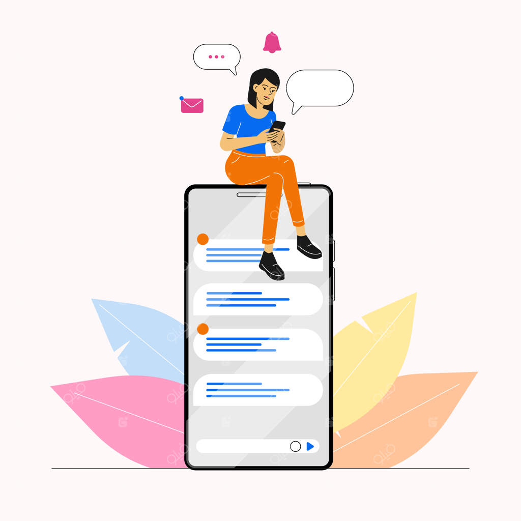 خانمی در حال چت کردن در شبکه‌های اجتماعی با گوشی هوشمند