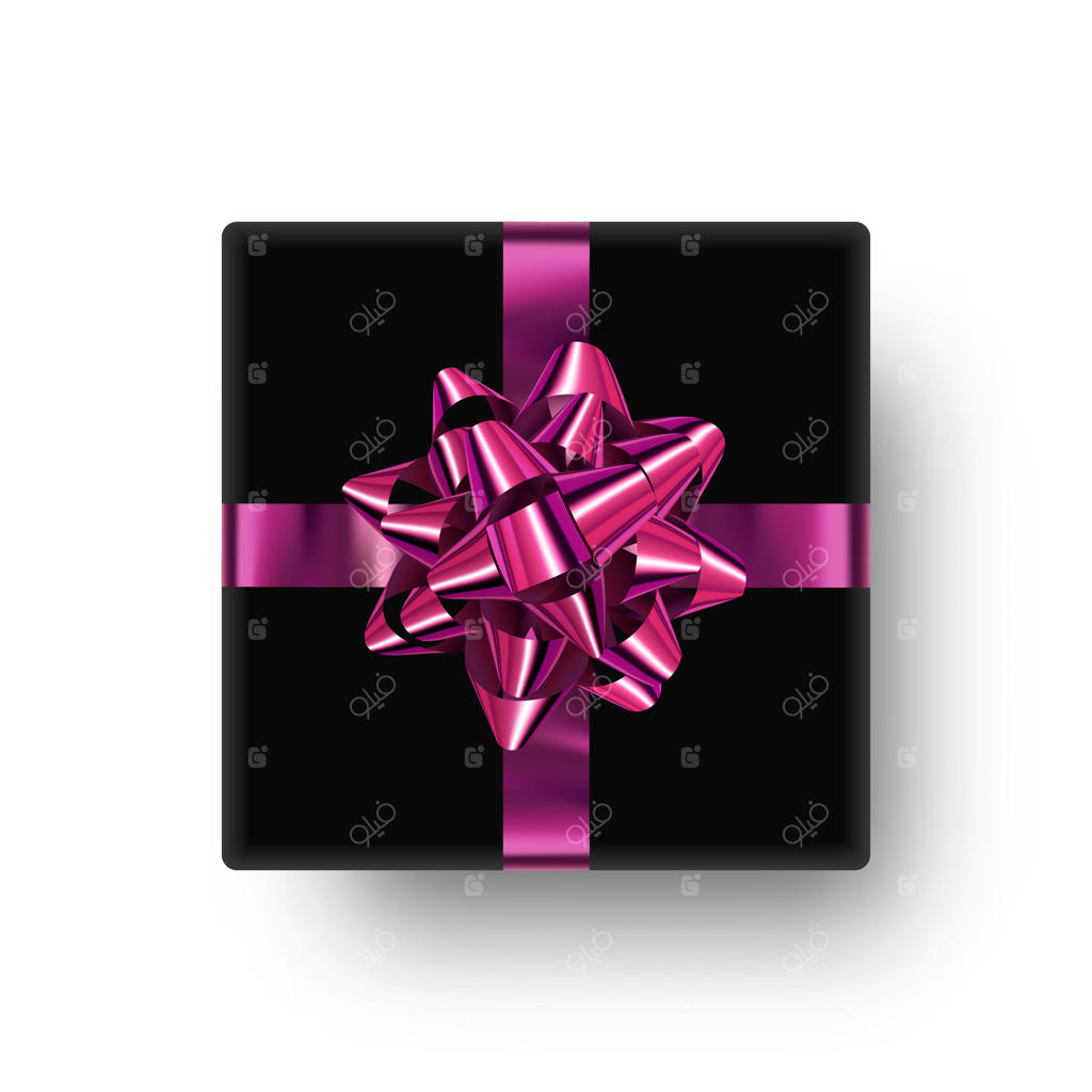 تصویر کلیپ آرت، جعبه هدیه با روبان و پاپیون صورتی براق و جدا شده