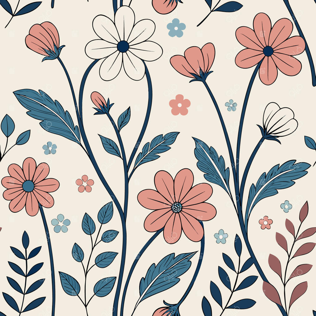 پترن یکپارچه گل با شکوفه و برگ‌ها
