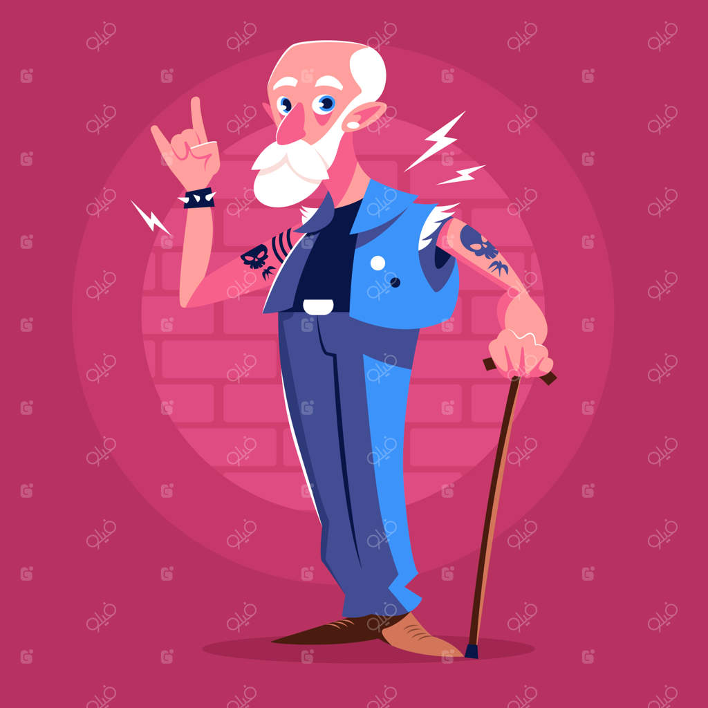 تصویر افراد مسن با خالکوبی، طراحی دستی