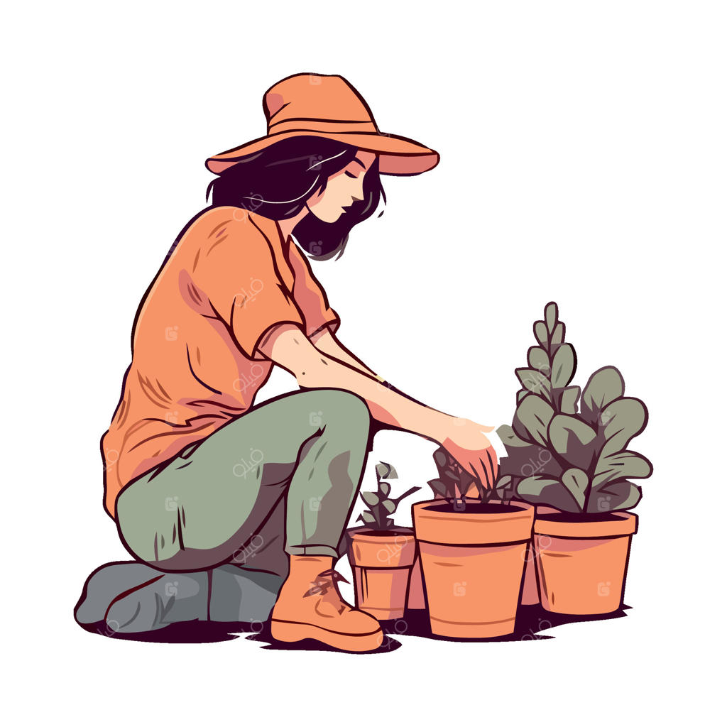 زنی در حال باغبانی در باغ