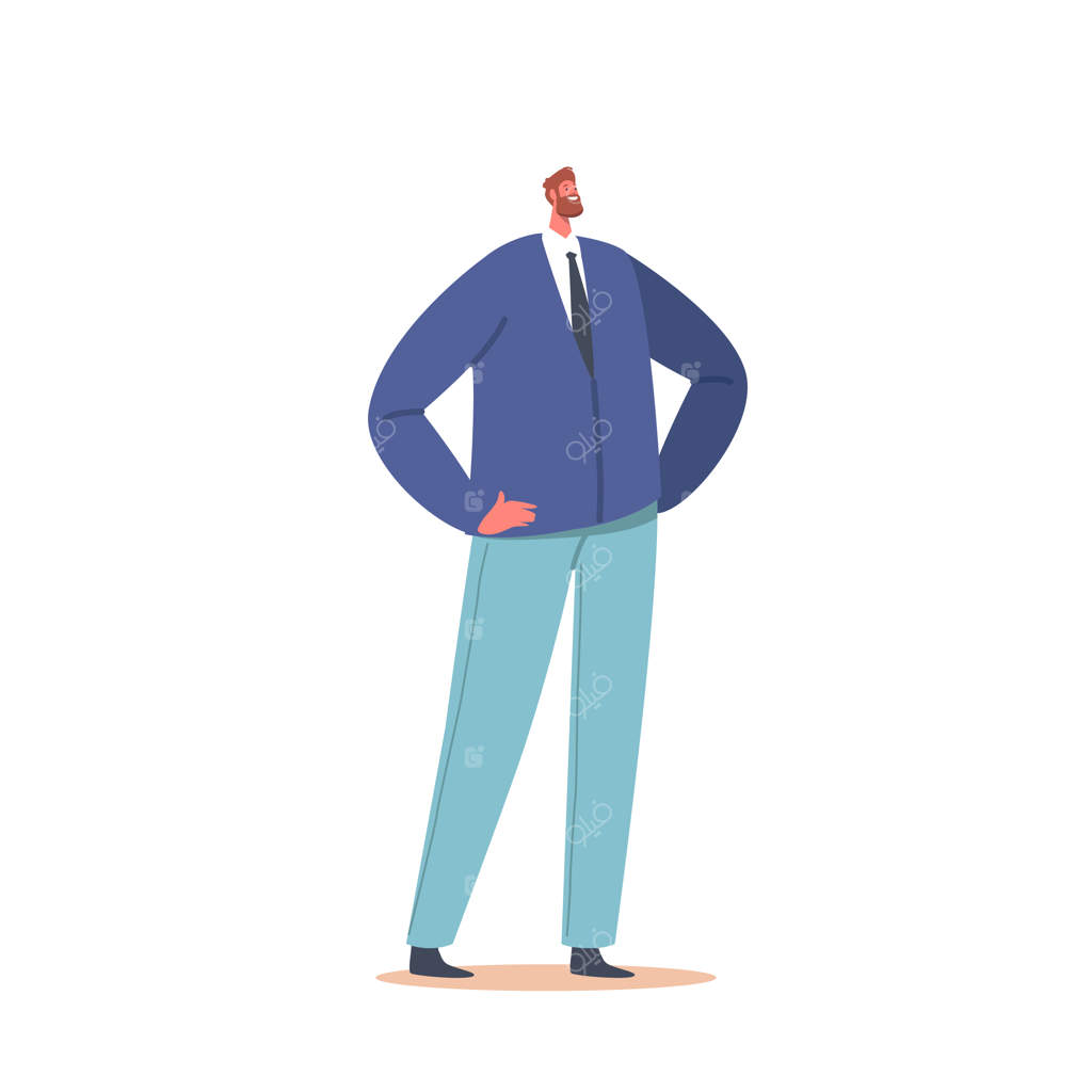 مردی با لباس رسمی - کت و شلوار آبی بر روی پس‌زمینهٔ سفید