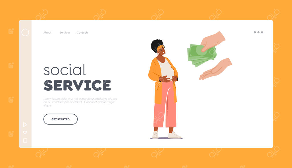 قالب صفحه فرود خدمات اجتماعی: کمک مالی به زن باردار