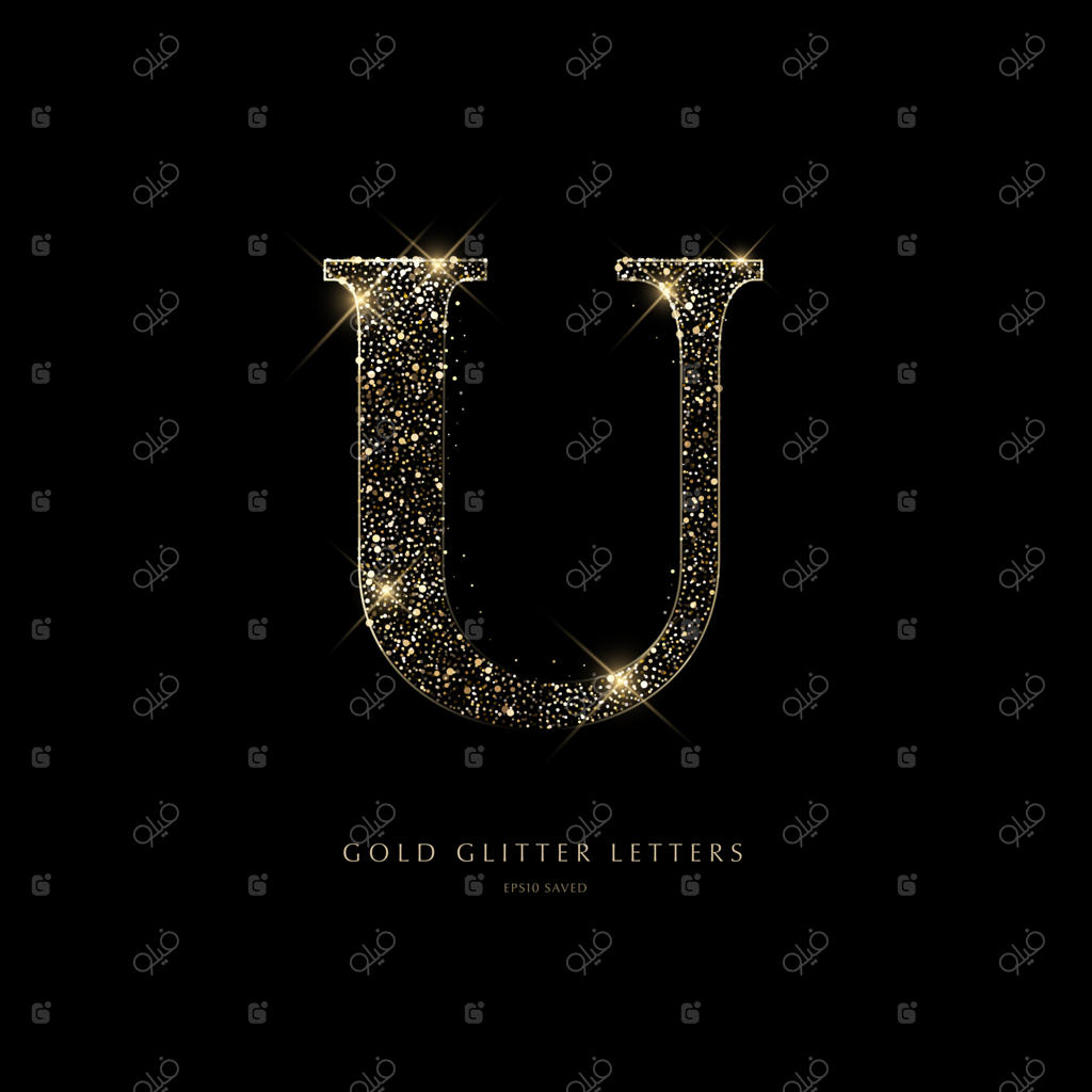 حروف طلایی درخشان روی زمینه سیاه، حروف براق.