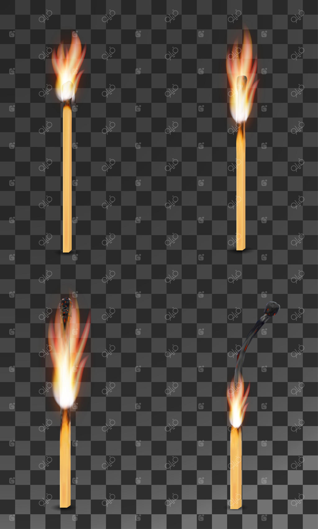 تصویرسازی چوب کبریت سوخته و شعله‌ور