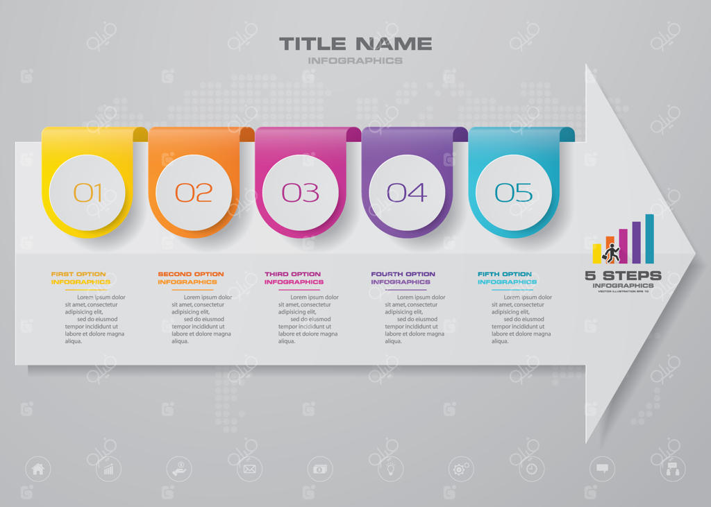 عنصر اینفوگرافیک نمودار فلش و جدول زمانی.