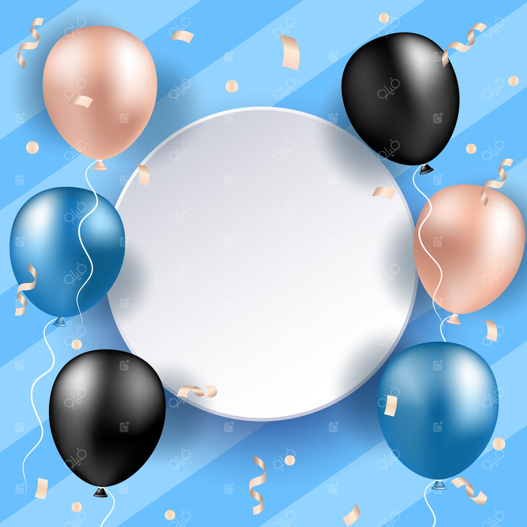 جشن پس‌زمینه: پرچم‌های رنگارنگ و کاغذپراکنی. بادکنک‌های واقعی. تصویرسازی.