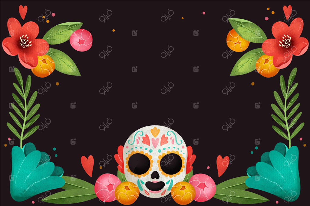 طراحی آبرنگی روز مردگان با جمجمه