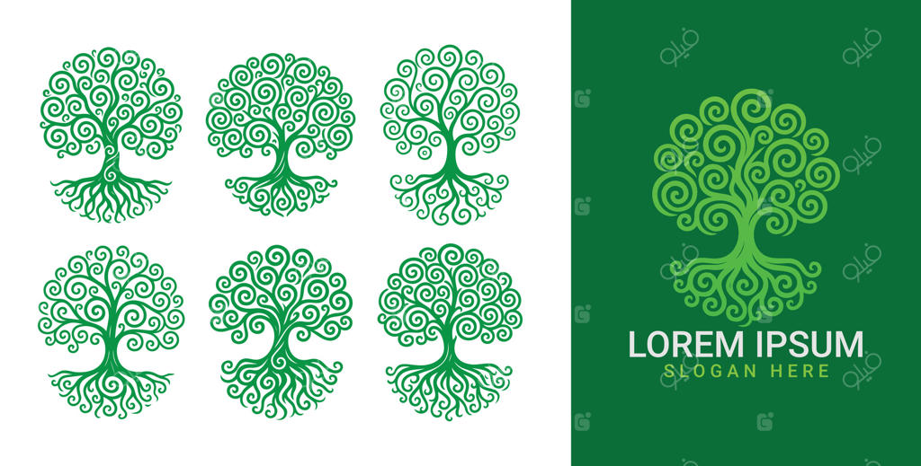 طراحی لوگوی هنری درخت سبز برای برند شما با کیفیت وکتور حرفه‌ای