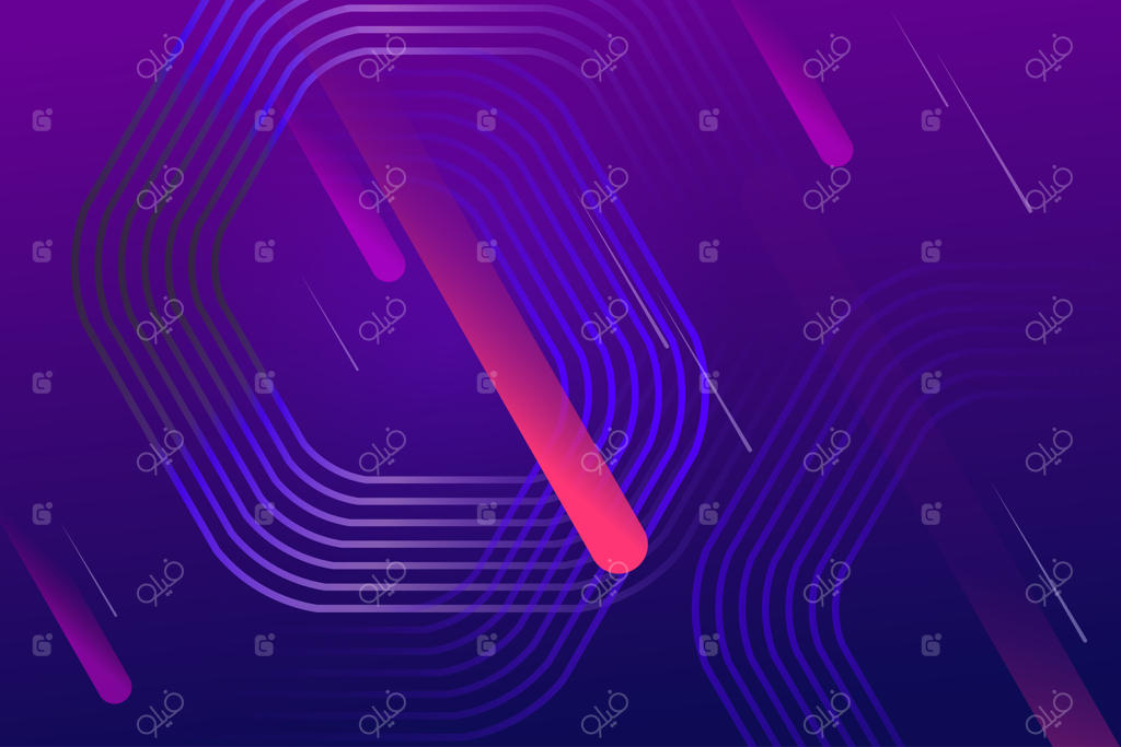 طرح هندسی با گرادینت آبی و بنفش، قاب‌های چندضلعی و نوارهای مورب