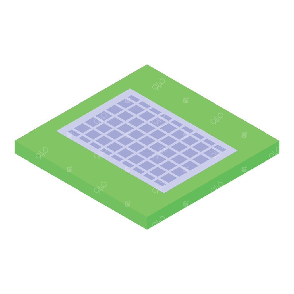 پانل خورشیدی در نمای ایزومتریک بر روی سبزهزار قرار دارد
