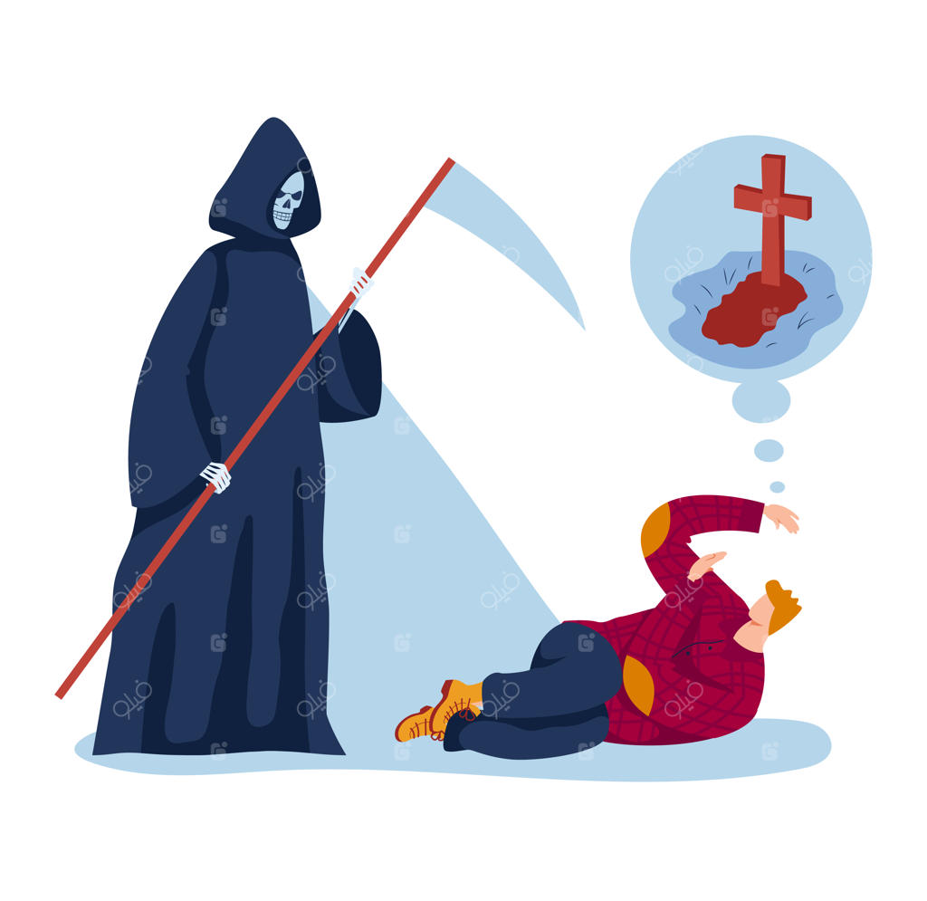 هراس مرد از مرگ؛ مردی وحشت‌زده روی زمین در کنار اسکلت