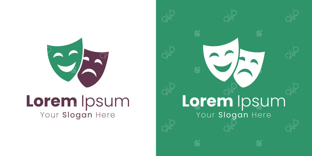 طراحی هویت برند خلاقانه با نماد ماسک‌های کمدی و تراژدی تئاتر