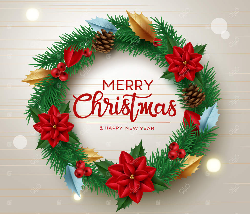 طرح مفهومی کریسمس مبارک. متن تبریک کریسمس با گل بنت قنسول و توت مقدس.