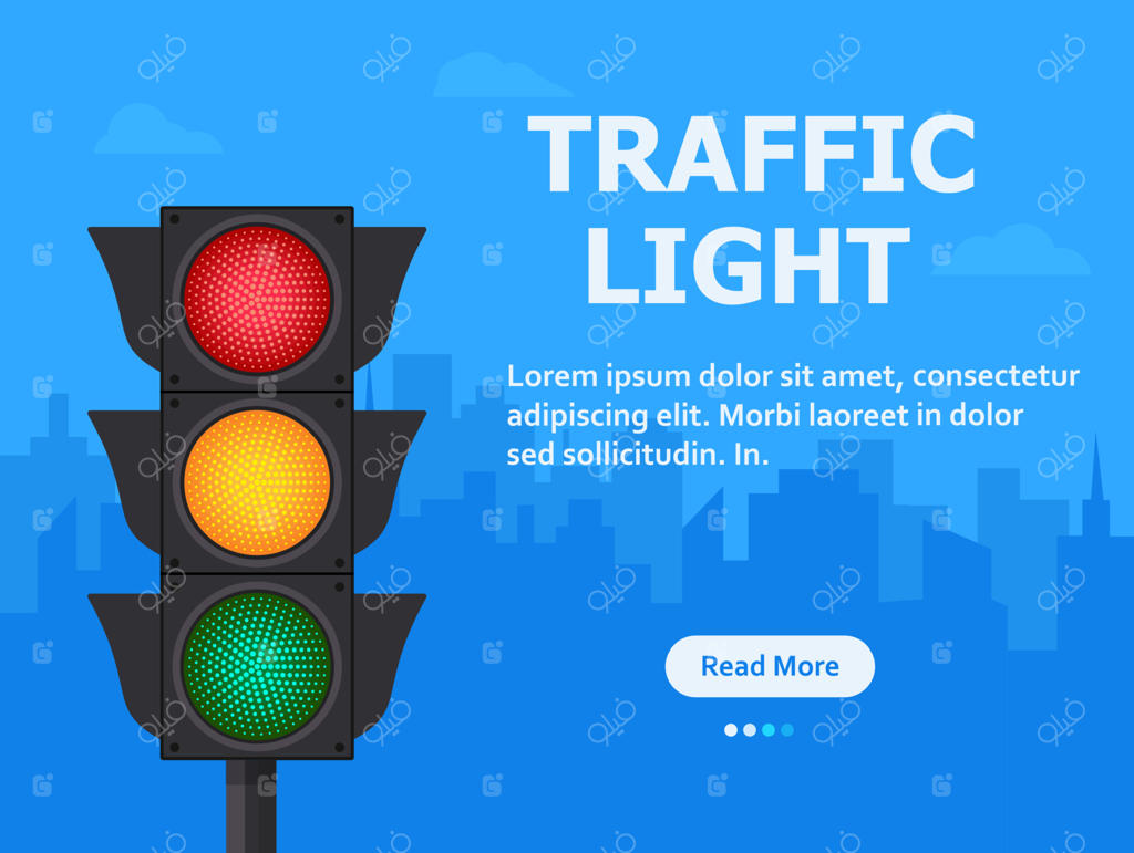 بنر چراغ راهنمایی روی پس‌زمینه آبی. تصویر وکتور.