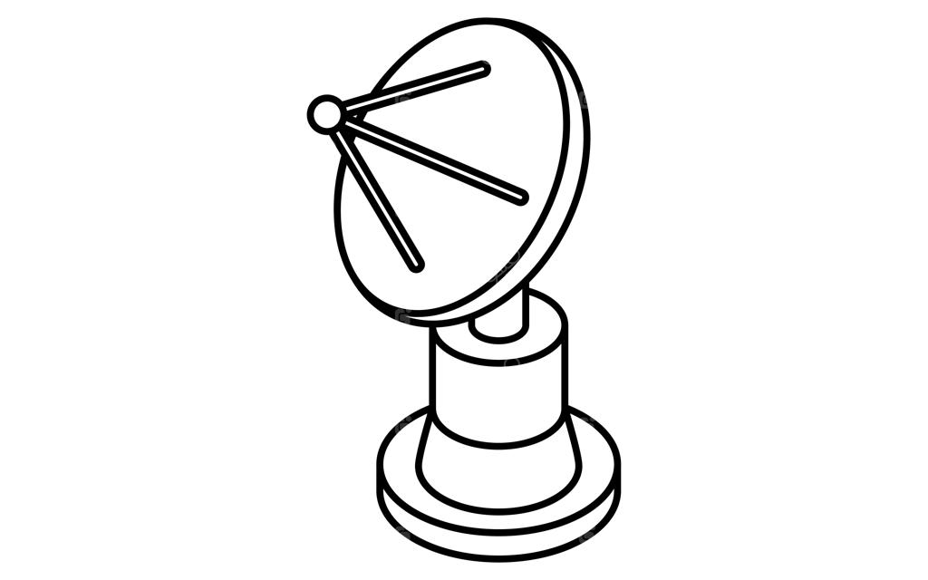 طراحی خطی ساده و سیاه و سفید آنتن ماهواره به سبک ایزومتریک