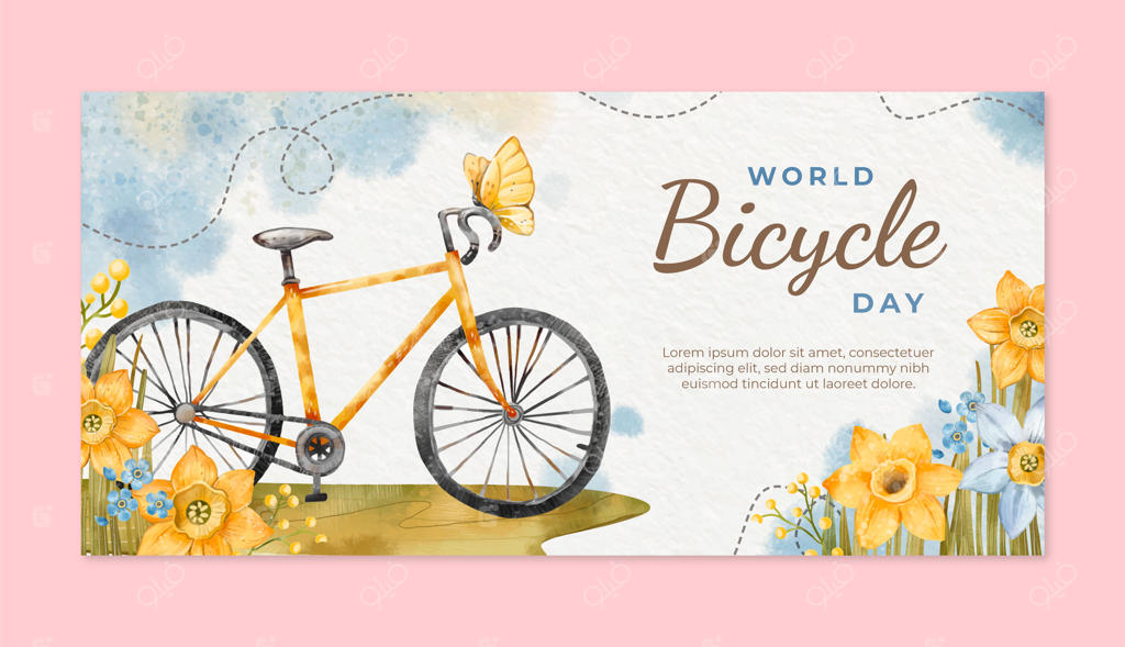 پترن بنر روز جهانی دوچرخه با طرح آبرنگی