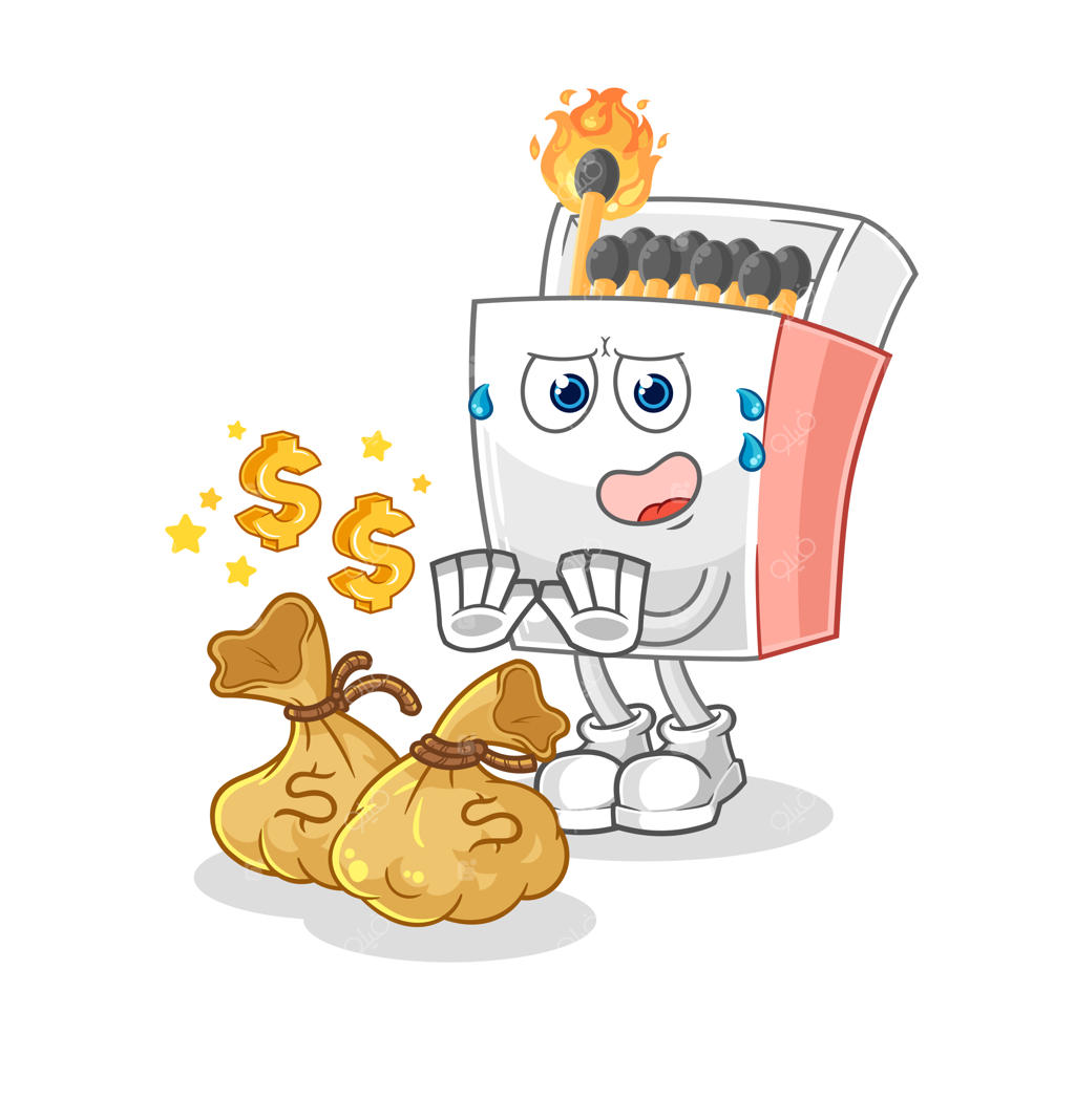 وکتور شخصیت جعبه کبریت با موضوع پول و رد کردن آن