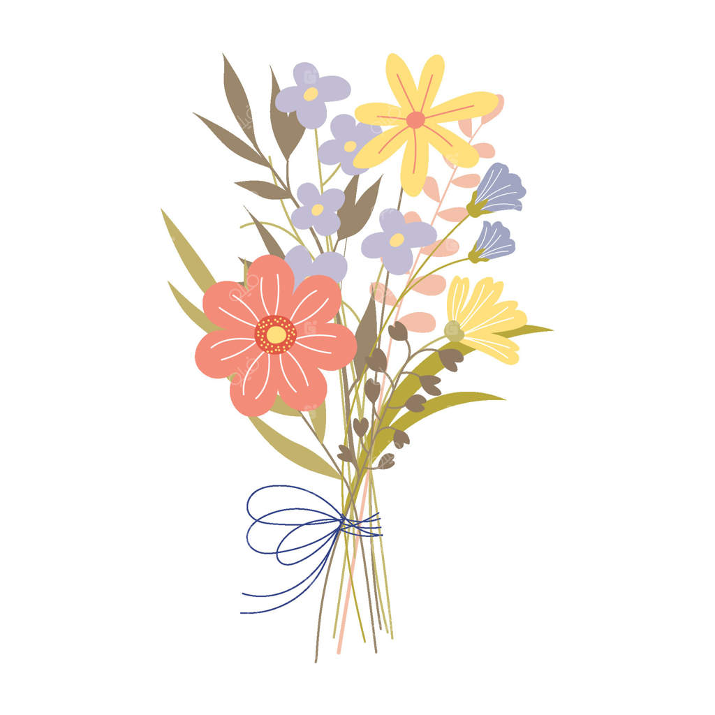 دسته‌ای از گل‌ها و برگ‌های بهاری. دسته گل تابستانی از گیاهان وحشی. ترکیب گیاهان گلدار.