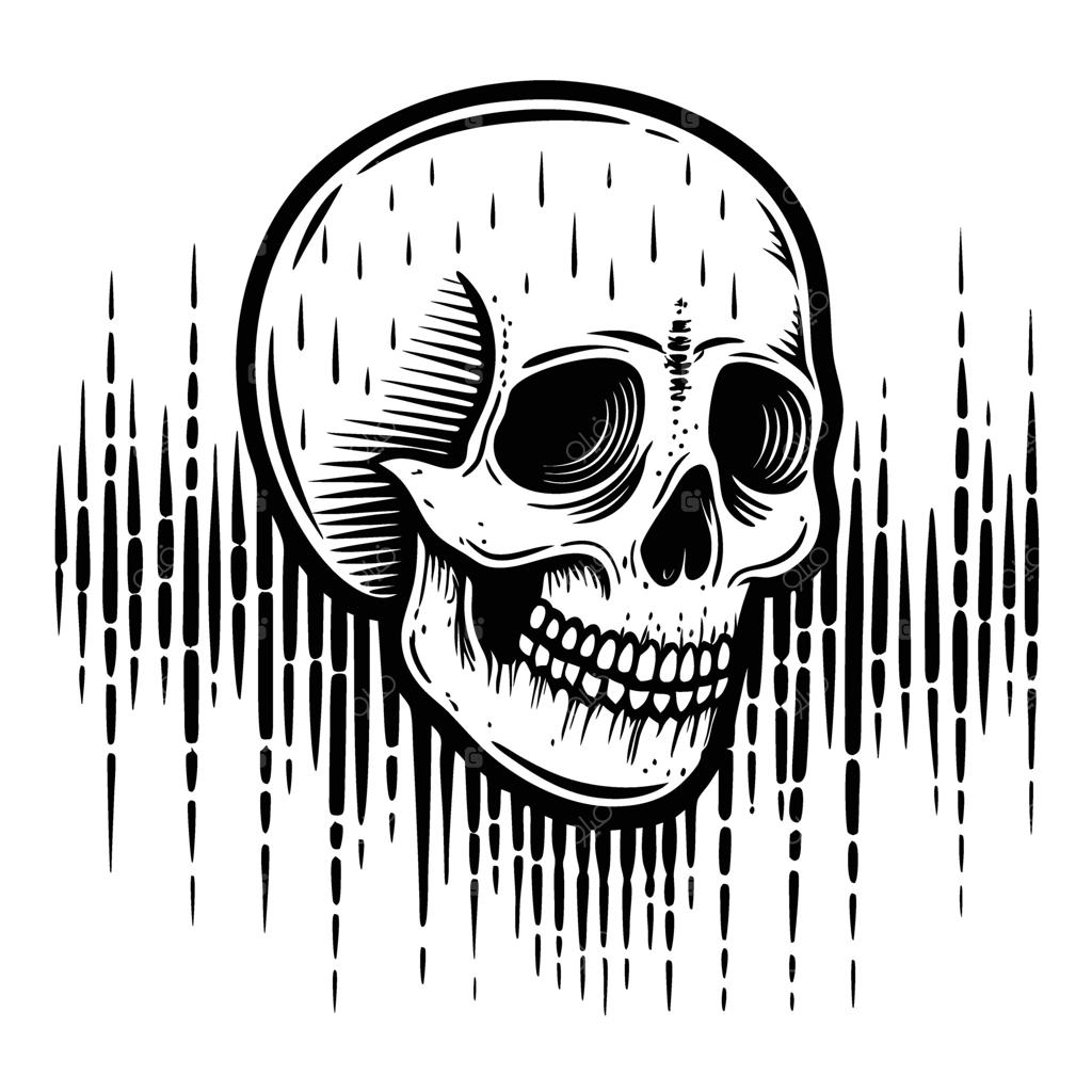 تصویرسازی جمجمه با خطوط انتزاعی، هنر گوتیک سیاه و سفید و تم وحشت