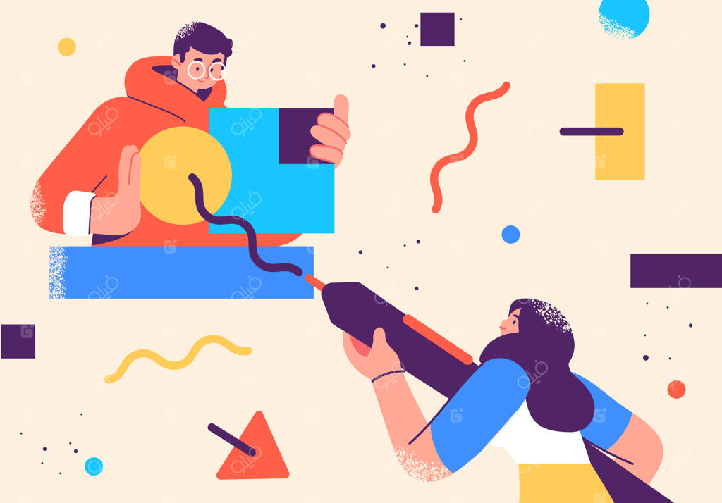 تصویرسازی همکاران تجاری به سبک مسطح شخصیت‌های ارتباطی در محیط کاری غیررسمی