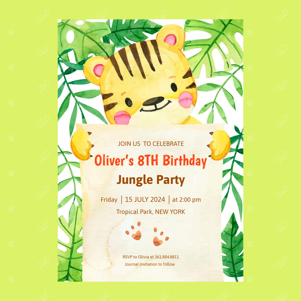 قالب دعوت‌نامه تولد با طراحی آبرنگی