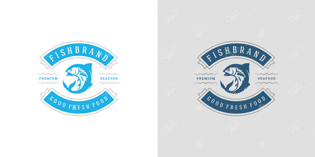 لوگو یا نشان غذاهای دریایی: طراحی الگوی نماد رستوران و بازار ماهی با سیلوئت ماهی تن
