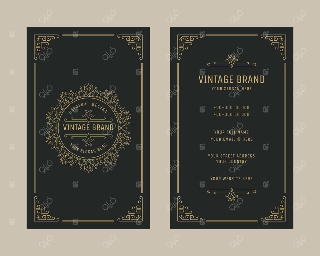 الگوی کارت ویزیت شیک وینتیج عمودی با لوگو و تزئینات کلاسیک