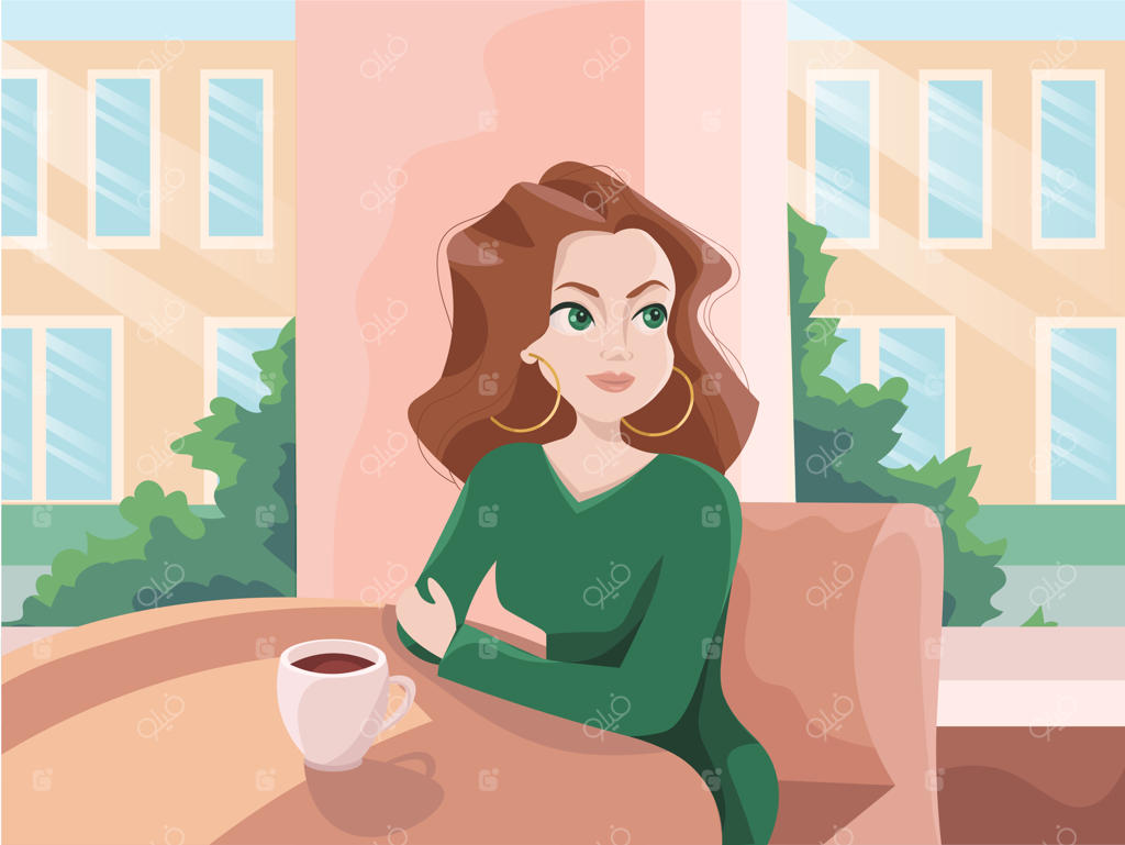 دختر زیبایی که در کافی‌شاپ نشسته و منتظر است