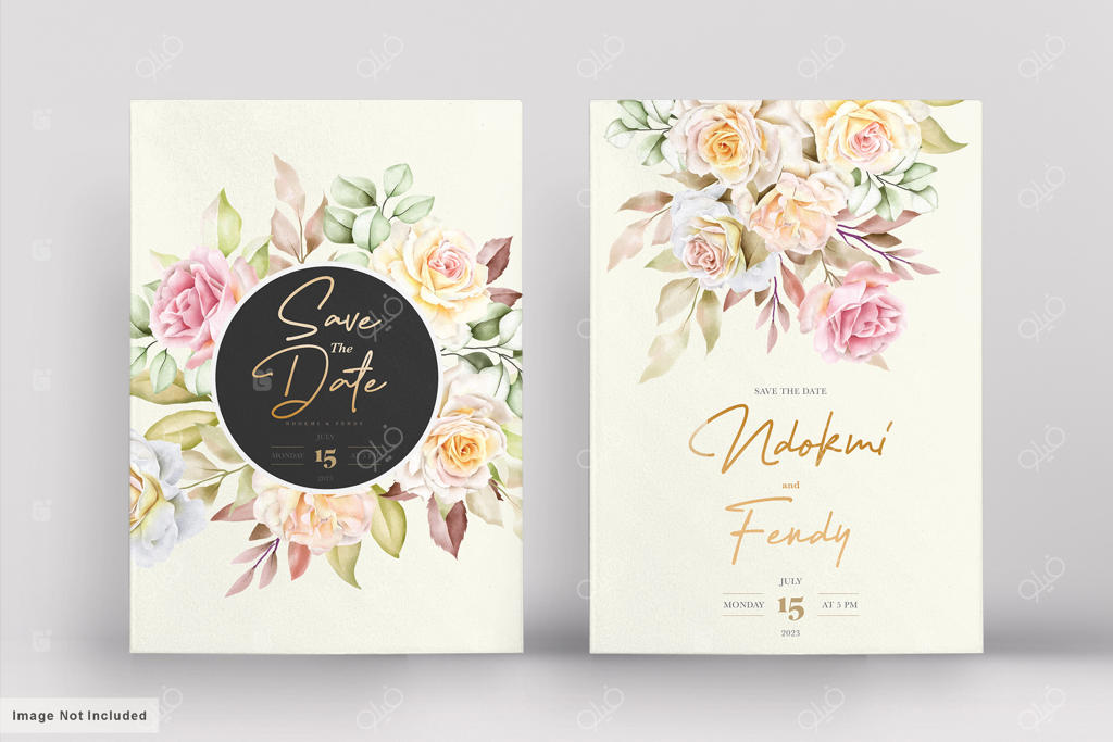 ست کارت عروسی عاشقانه با طرح گل‌های آبرنگی