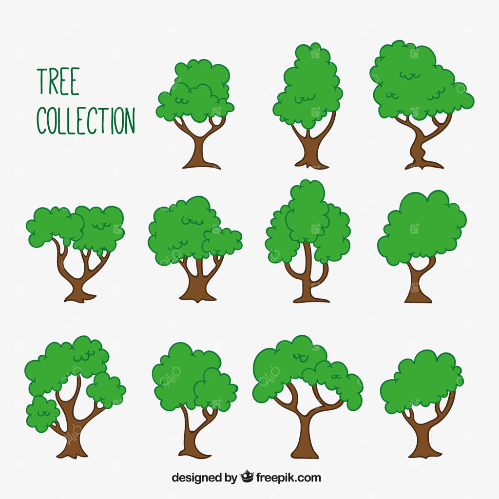 مجموعه‌ای از درختان طراحی دستی