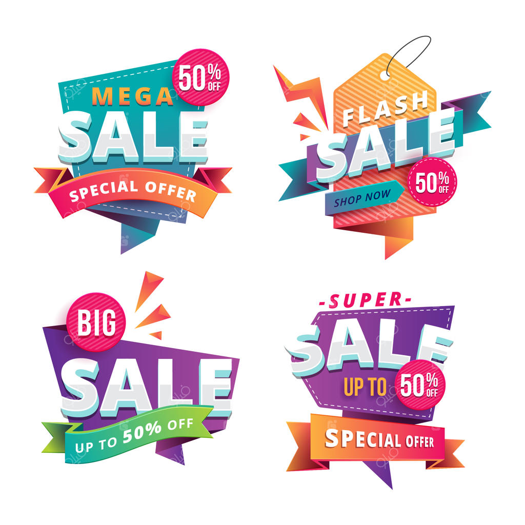 مجموعه‌ای از روبان‌های حراج بزرگ مدرن و جذاب