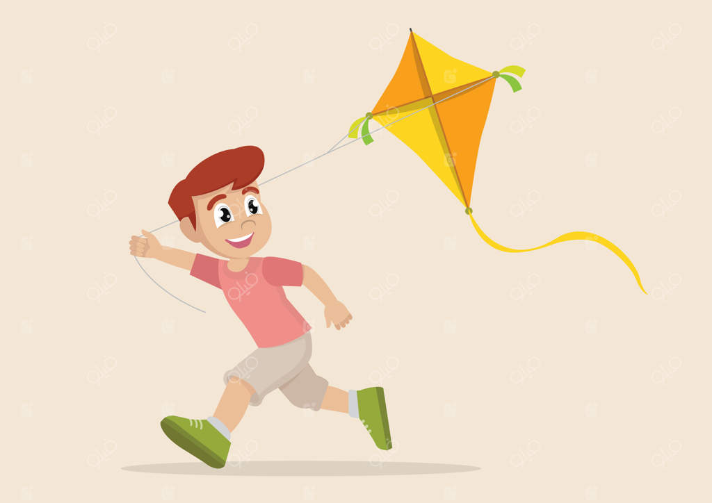 پسر بچه در حال بازی با بادبادک.