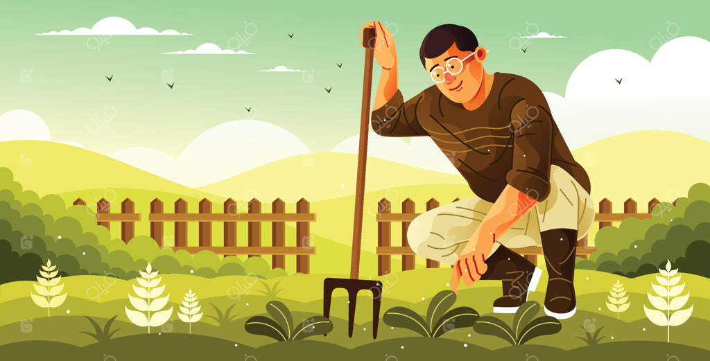 تصویر یک باغبان در حال کار در باغ