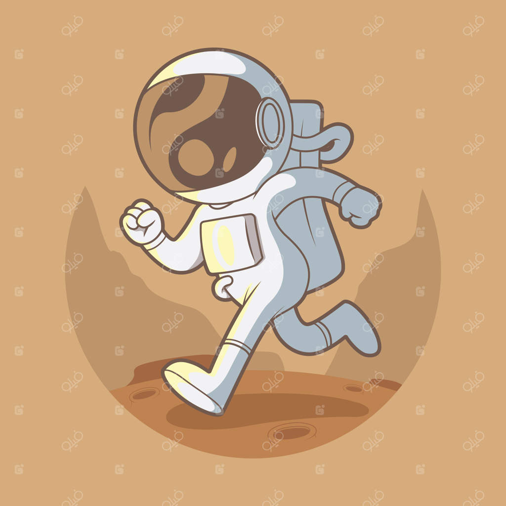 تصویرسازی فضانورد در حال دویدن: مفهومی از سفر و اکتشاف در فضا.