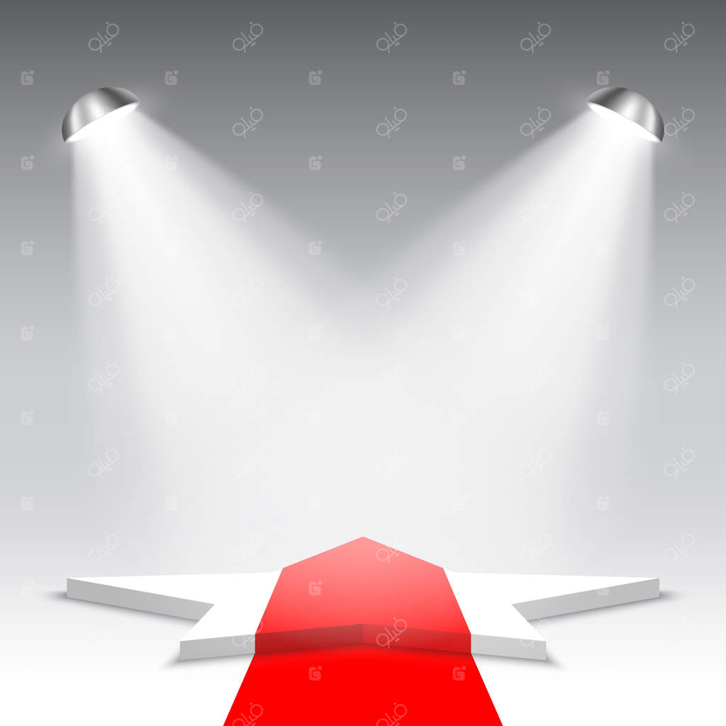 پایان سرخ روی سکوی سفید: صحنه‌ای برای جشن جوایز با ستاره و سکوی پنج‌ضلعی.