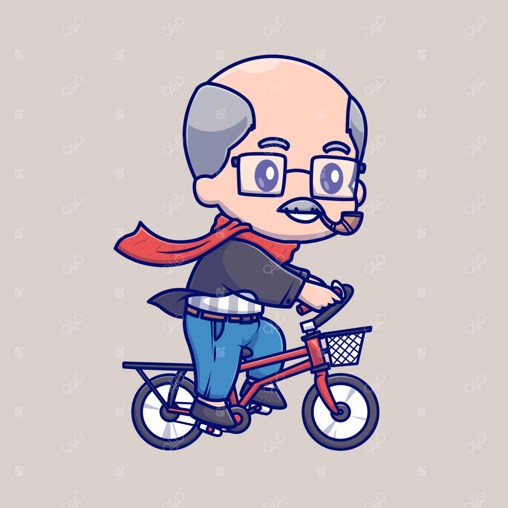 تصویر کارتونی ایکون پدربزرگ بامزه سوار بر دوچرخه - حمل و نقل افراد