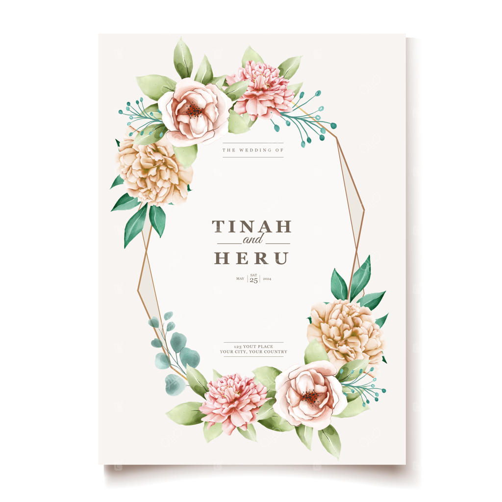 قالب طراحی دعوتنامه عروسی با طرح گل صدتومانیٔ شکوفا