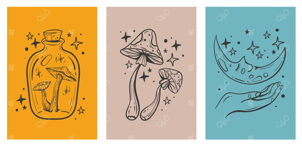 کارت‌های تزئینی جادویی به سبک بوهویی با طراحی خطی عرفانی و روحانی آسمانی