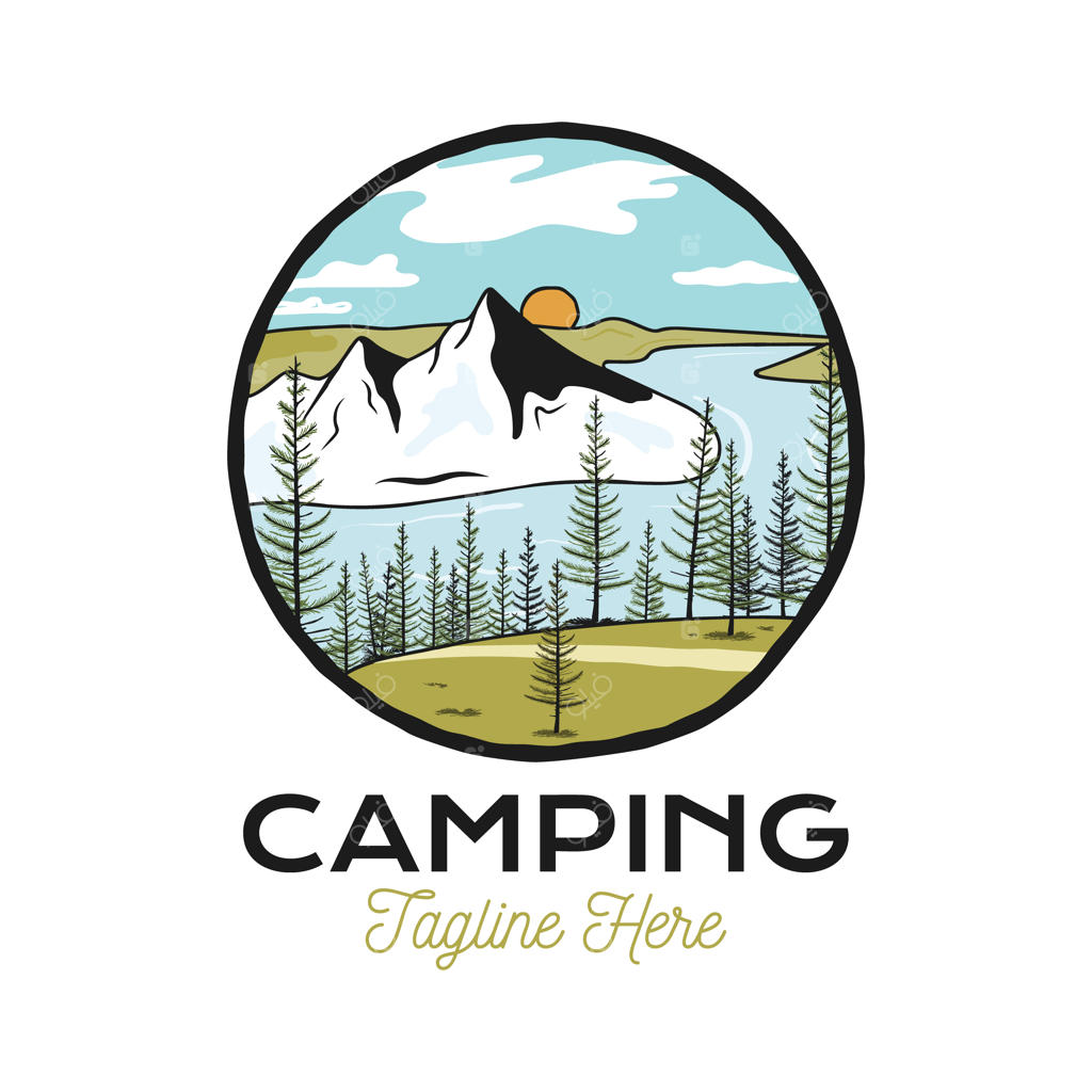 طراحی نشان ماجراجویی کمپینگ در کوه با گرافیک لوگو سفر به کوه‌ها - وکتور استوک و برچسب کوهنوردی